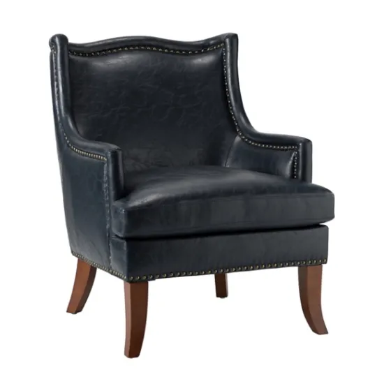 Kirkland's Home Navy Faux Leather Wingback Accent Chair- Accent Chairs