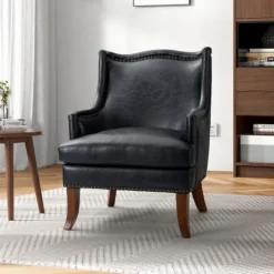 Kirkland's Home Navy Faux Leather Wingback Accent Chair- Accent Chairs