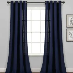 Kirkland's Home Navy Faux Linen Curtain Panel Set, 84 In.- Curtains & Drapes