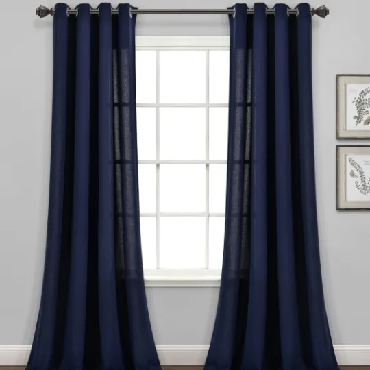 Kirkland's Home Navy Faux Linen Curtain Panel Set, 84 In.- Curtains & Drapes