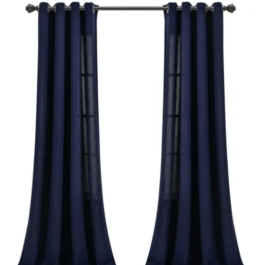 Kirkland's Home Navy Faux Linen Curtain Panel Set, 84 In.- Curtains & Drapes
