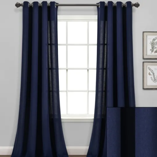 Kirkland's Home Navy Faux Linen Curtain Panel Set, 84 In.- Curtains & Drapes