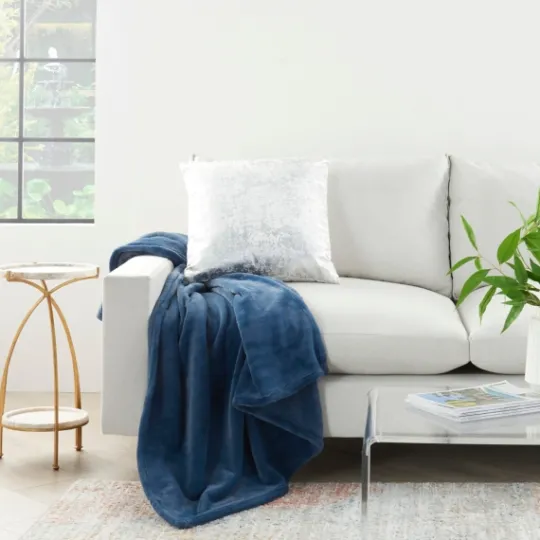 Kirkland's Home Navy Faux Sheared Mink Throw- Blankets & Throws