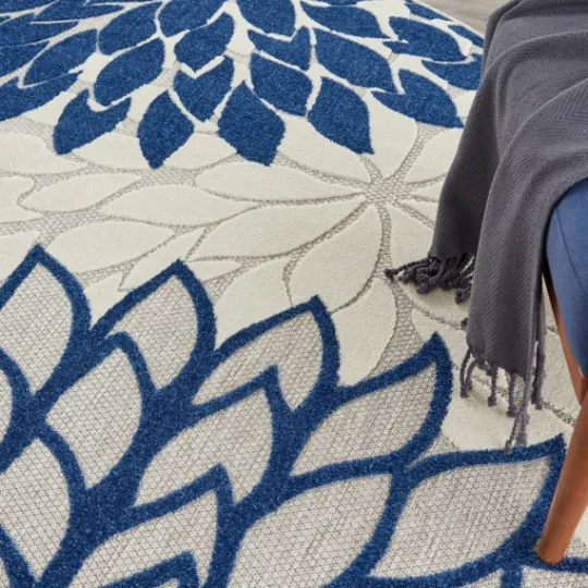 Kirkland's Home Navy Floral Burst Round Outdoor Area Rug, 7X7- Outdoor Rugs