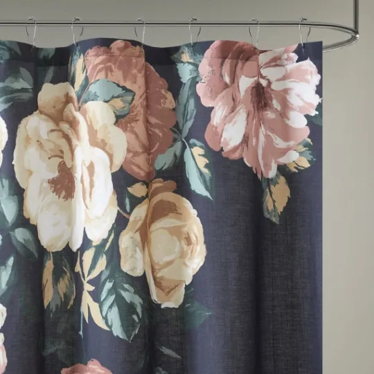 Kirkland's Home Navy Floral Cotton Shower Curtain- Shower Curtains
