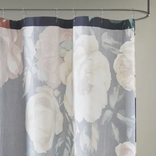 Kirkland's Home Navy Floral Cotton Shower Curtain- Shower Curtains