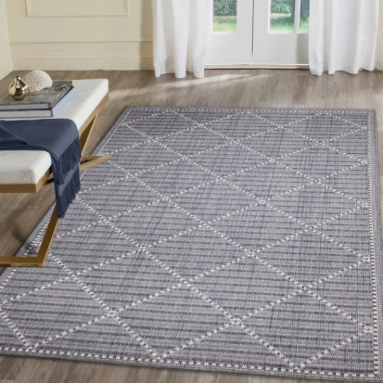 Kirkland's Home Navy Geo Lattice Outdoor Area Rug, 6X9- Outdoor Rugs