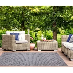 Kirkland's Home Navy Geo Lattice Outdoor Area Rug, 6X9- Outdoor Rugs