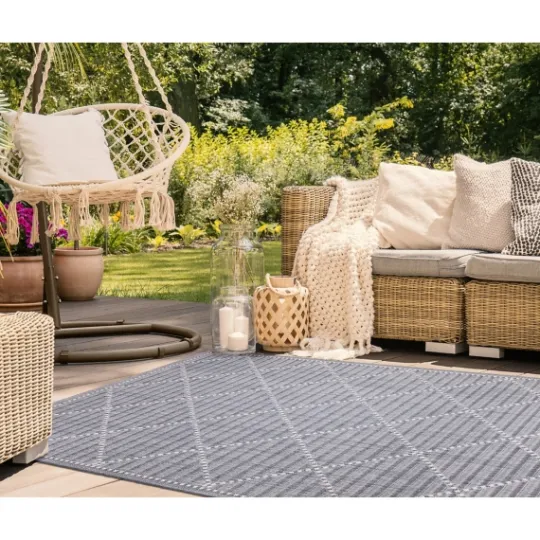 Kirkland's Home Navy Geo Lattice Outdoor Area Rug, 4X7- Outdoor Rugs