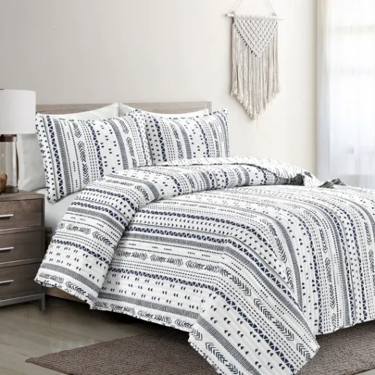 Kirkland's Home Navy Geometric Full/Queen Reversible Quilt Set- Quilts