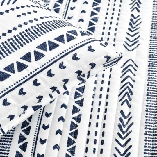 Kirkland's Home Navy Geometric Full/Queen Reversible Quilt Set- Quilts