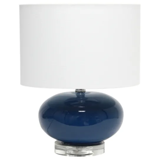Kirkland's Home Navy Glass Short Oval Table Lamp- Table Lamps