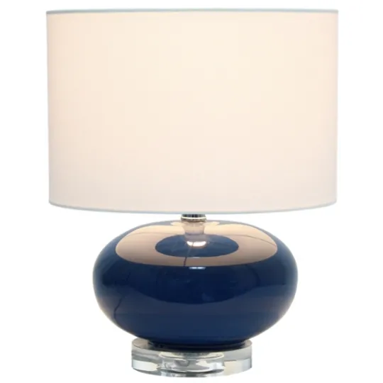 Kirkland's Home Navy Glass Short Oval Table Lamp- Table Lamps