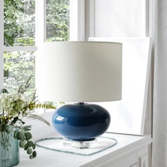Kirkland's Home Navy Glass Short Oval Table Lamp- Table Lamps