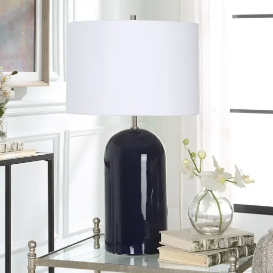 Kirkland's Home Navy Glazed Ceramic Table Lamp- Table Lamps