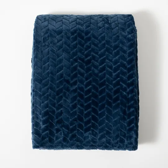 Kirkland's Home Navy Heavenly Herringbone Plush Throw- Blankets & Throws