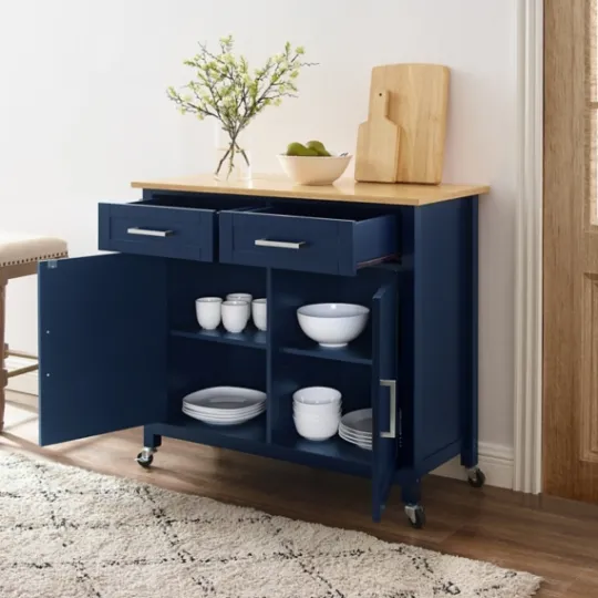 Kirkland's Home Navy Industrial Kitchen Cart- Kitchen Islands & Bar Carts
