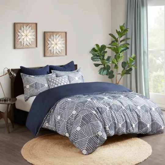 Kirkland's Home Navy Jacquard 3-Pc. California King Comforter Set- Comforters
