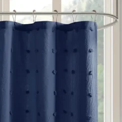 Kirkland's Home Navy Jacquard Pom Pom Cotton Shower Curtain- Shower Curtains
