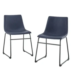 Kirkland's Home Navy Leather Industrial Dining Chairs, Set Of 2- Dining Chairs