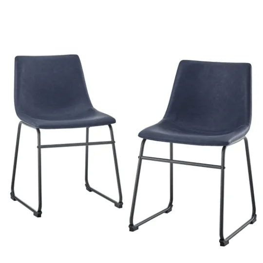 Kirkland's Home Navy Leather Industrial Dining Chairs, Set Of 2- Dining Chairs