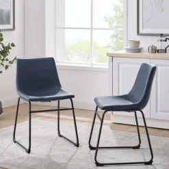 Kirkland's Home Navy Leather Industrial Dining Chairs, Set Of 2- Dining Chairs