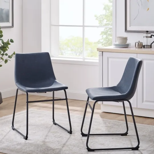 Kirkland's Home Navy Leather Industrial Dining Chairs, Set Of 2- Dining Chairs