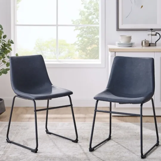 Kirkland's Home Navy Leather Industrial Dining Chairs, Set Of 2- Dining Chairs