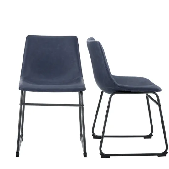 Kirkland's Home Navy Leather Industrial Dining Chairs, Set Of 2- Dining Chairs