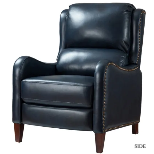 Kirkland's Home Navy Leather Nailhead Traditional Recliner- Accent Chairs