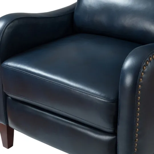 Kirkland's Home Navy Leather Nailhead Traditional Recliner- Accent Chairs