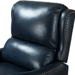 Kirkland's Home Navy Leather Nailhead Traditional Recliner- Accent Chairs