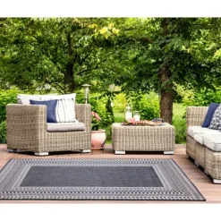 Kirkland's Home Navy Linear Macy Indoor/Outdoor Area Rug, 7X9- Outdoor Rugs