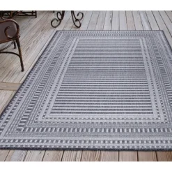Kirkland's Home Navy Linear Macy Indoor/Outdoor Area Rug, 4X7- Outdoor Rugs