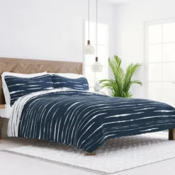 Kirkland's Home Navy Linear Reversible 3-Pc. Queen Quilt Set- Quilts