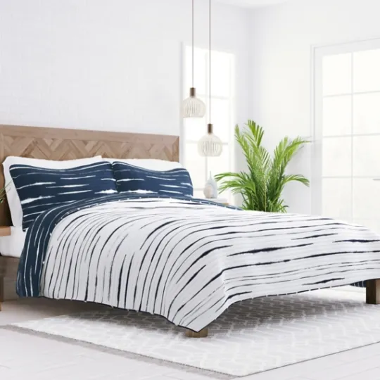 Kirkland's Home Navy Linear Reversible 3-Pc. Queen Quilt Set- Quilts