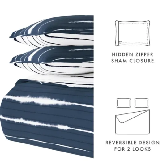 Kirkland's Home Navy Linear Reversible 3-Pc. Queen Quilt Set- Quilts