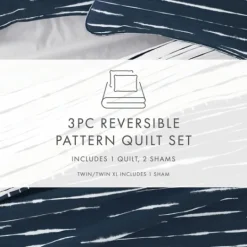 Kirkland's Home Navy Linear Reversible 2-Pc. Twin Quilt Set- Quilts