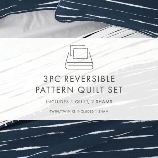 Kirkland's Home Navy Linear Reversible 2-Pc. Twin Quilt Set- Quilts