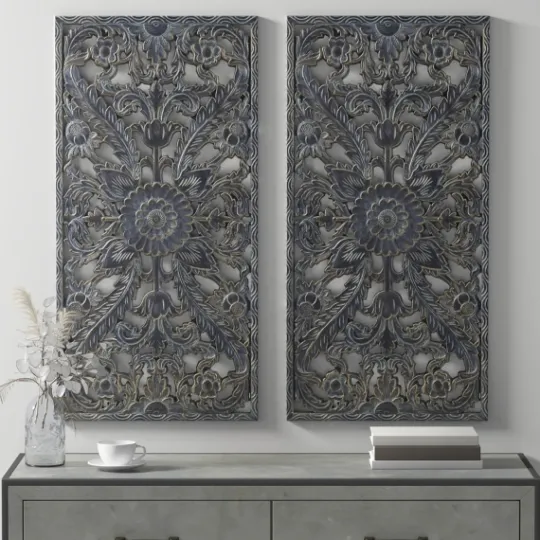 Kirkland's Home Navy Madison Park Floral Wall Plaques, Set Of 2- Wall Plaques