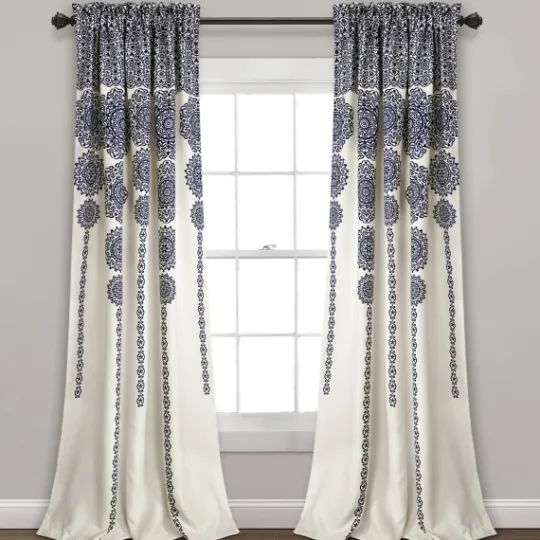 Kirkland's Home Navy Medallion Stripe Curtain Panel Set, 95 In.- Curtains & Drapes