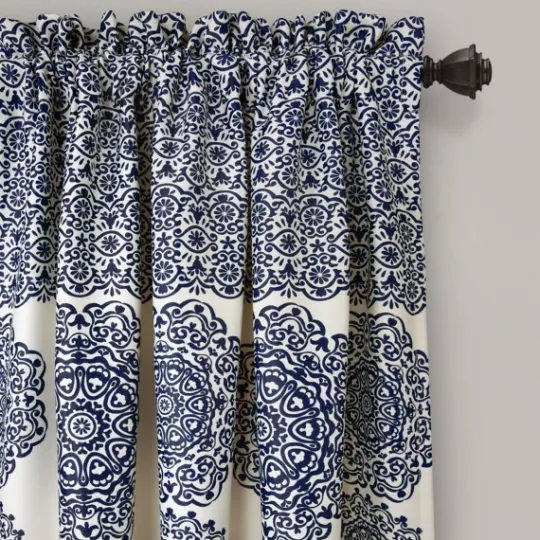 Kirkland's Home Navy Medallion Stripe Curtain Panel Set, 95 In.- Curtains & Drapes