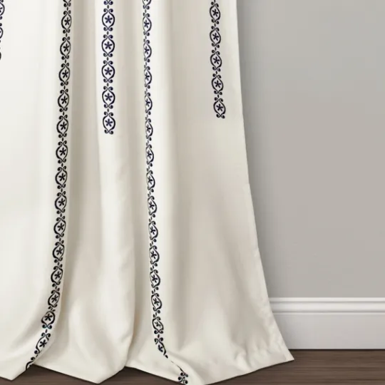 Kirkland's Home Navy Medallion Stripe Curtain Panel Set, 95 In.- Curtains & Drapes