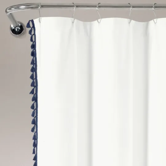 Kirkland's Home Navy Melora Tasseled Border Shower Curtain- Shower Curtains