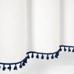Kirkland's Home Navy Melora Tasseled Border Shower Curtain- Shower Curtains