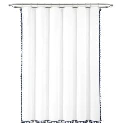 Kirkland's Home Navy Melora Tasseled Border Shower Curtain- Shower Curtains