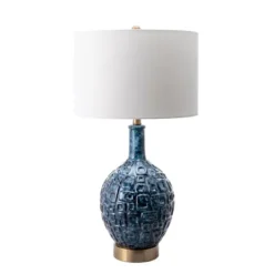 Kirkland's Home Navy Mod Square Pattern Table Lamp- Table Lamps