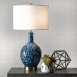 Kirkland's Home Navy Mod Square Pattern Table Lamp- Table Lamps