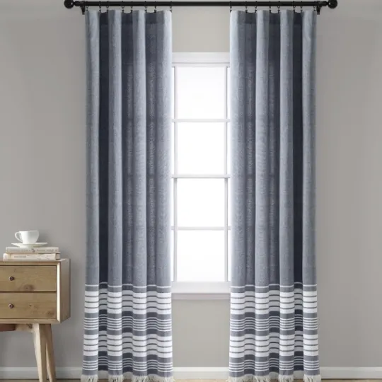 Kirkland's Home Navy Nantucket Fringe Curtain Panel Set, 95 In.- Curtains & Drapes