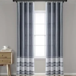Kirkland's Home Navy Nantucket Fringe Curtain Panel Set, 84 In.- Curtains & Drapes
